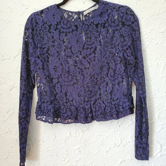 Zara Navy Lace Crop long sleeve peplum top - Picture 3 of 8